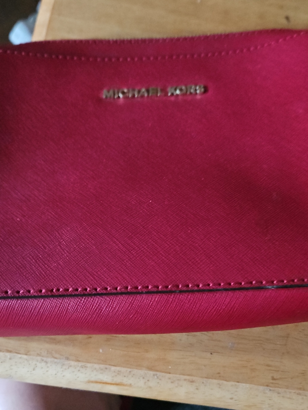 Michael Kors Red Saffiano Shoulder Bag with Gold Logo Dark Red